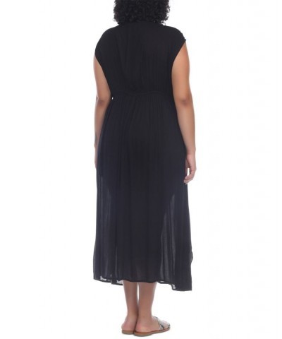 Plus Size Front Slit Cover-Up Maxi Dress Black $28.56 Swimsuits