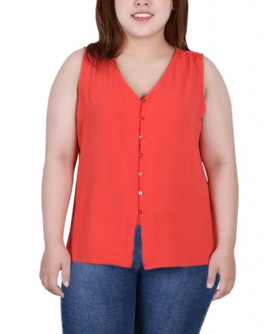 Plus Size Sleeveless Button-Front Blouse Red $12.86 Tops