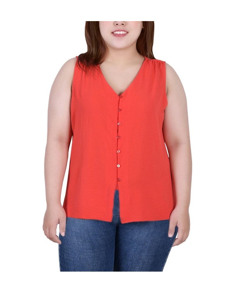 Plus Size Sleeveless Button-Front Blouse Red $12.86 Tops