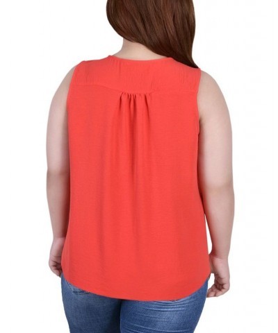 Plus Size Sleeveless Button-Front Blouse Red $12.86 Tops