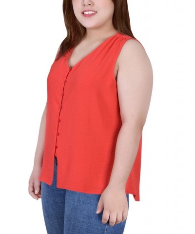 Plus Size Sleeveless Button-Front Blouse Red $12.86 Tops