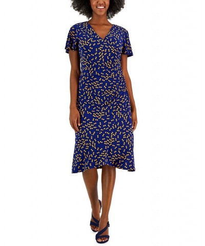 Women's Dahlia Dot-Print V-Neck Flutter-Sleeve Dress Gold/Royal Blue $22.14 Dresses