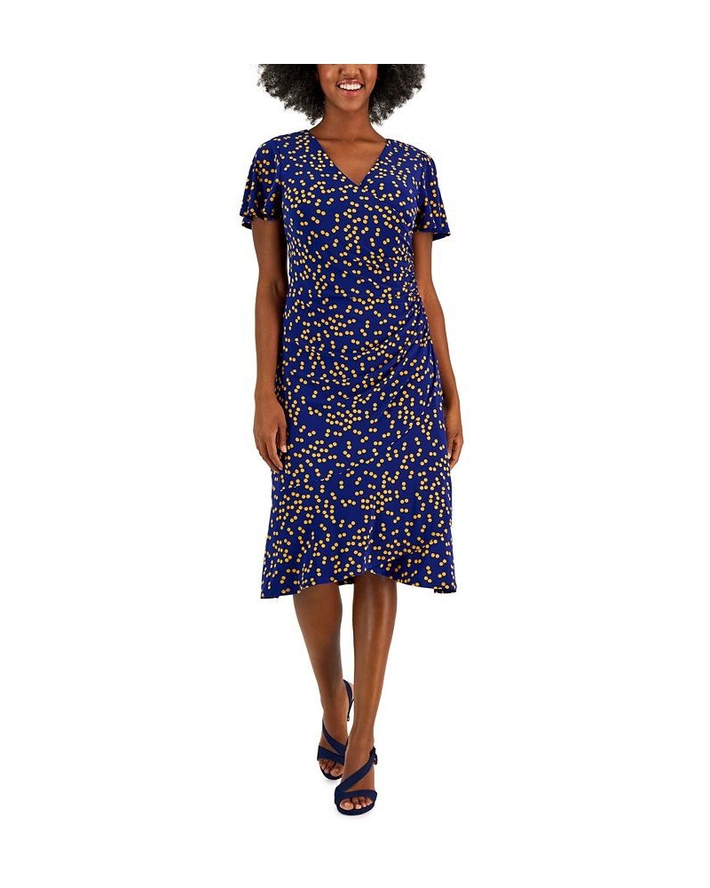 Women's Dahlia Dot-Print V-Neck Flutter-Sleeve Dress Gold/Royal Blue $22.14 Dresses