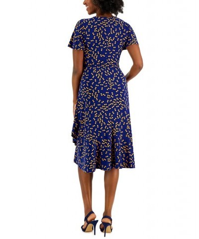 Women's Dahlia Dot-Print V-Neck Flutter-Sleeve Dress Gold/Royal Blue $22.14 Dresses