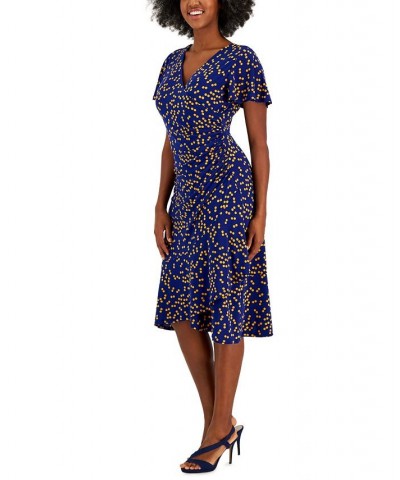 Women's Dahlia Dot-Print V-Neck Flutter-Sleeve Dress Gold/Royal Blue $22.14 Dresses