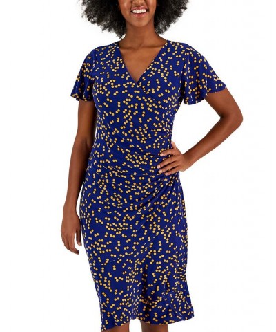 Women's Dahlia Dot-Print V-Neck Flutter-Sleeve Dress Gold/Royal Blue $22.14 Dresses