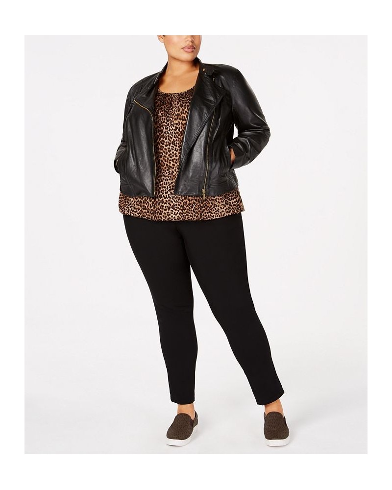 Plus Size Leather Moto Jacket Black $105.30 Jackets