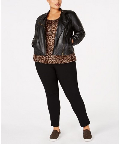 Plus Size Leather Moto Jacket Black $105.30 Jackets