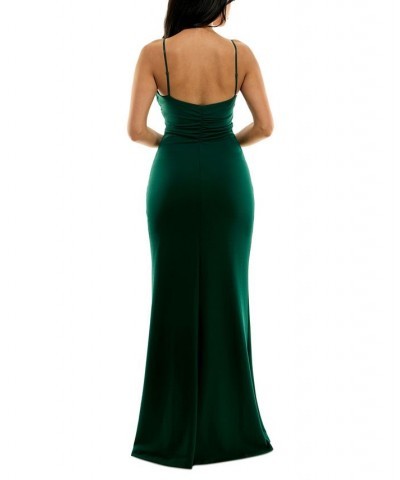 Juniors' Notch-Neck Slit-Front Gown Hunter $37.92 Dresses