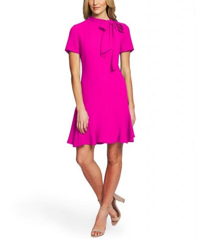 Women's Short Sleeve A-Line Bow Neck Dress Pink $42.09 Dresses