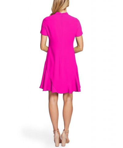 Women's Short Sleeve A-Line Bow Neck Dress Pink $42.09 Dresses