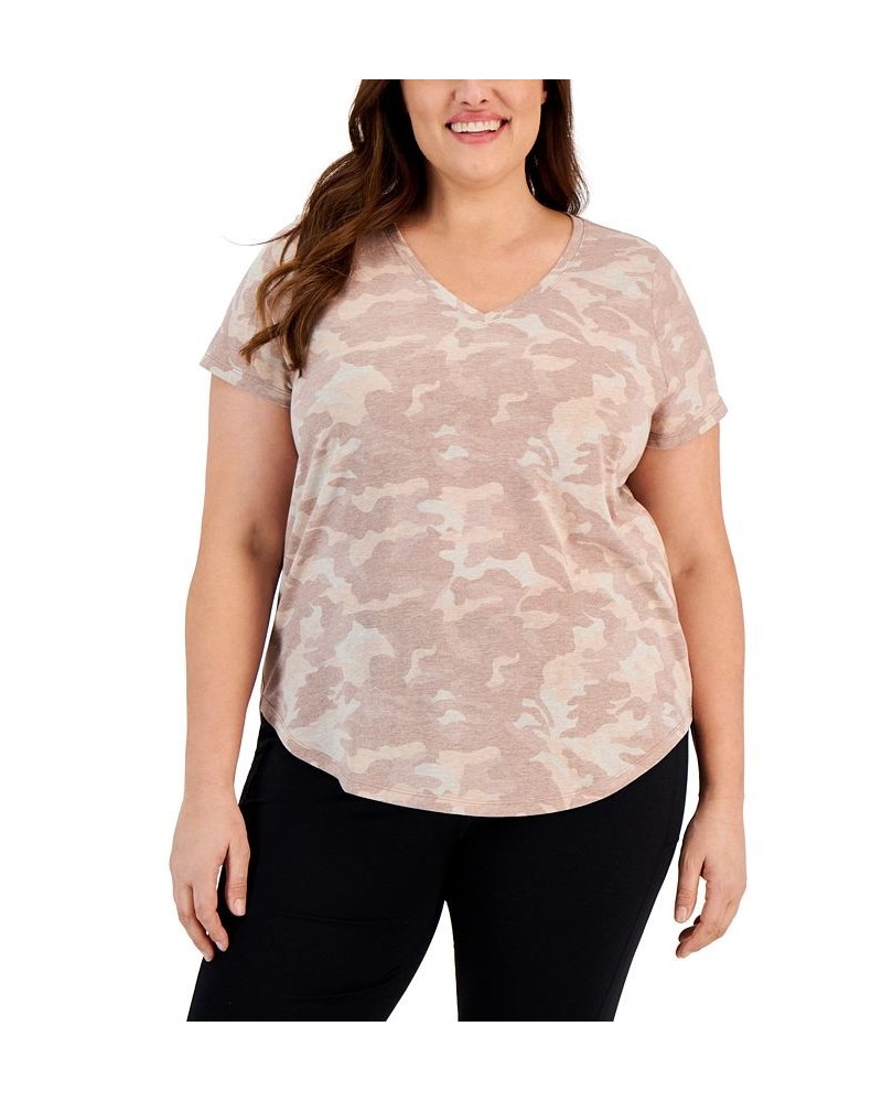 Plus Size Short-Sleeve Printed Perfect Tee Tan/Beige $8.60 Tops