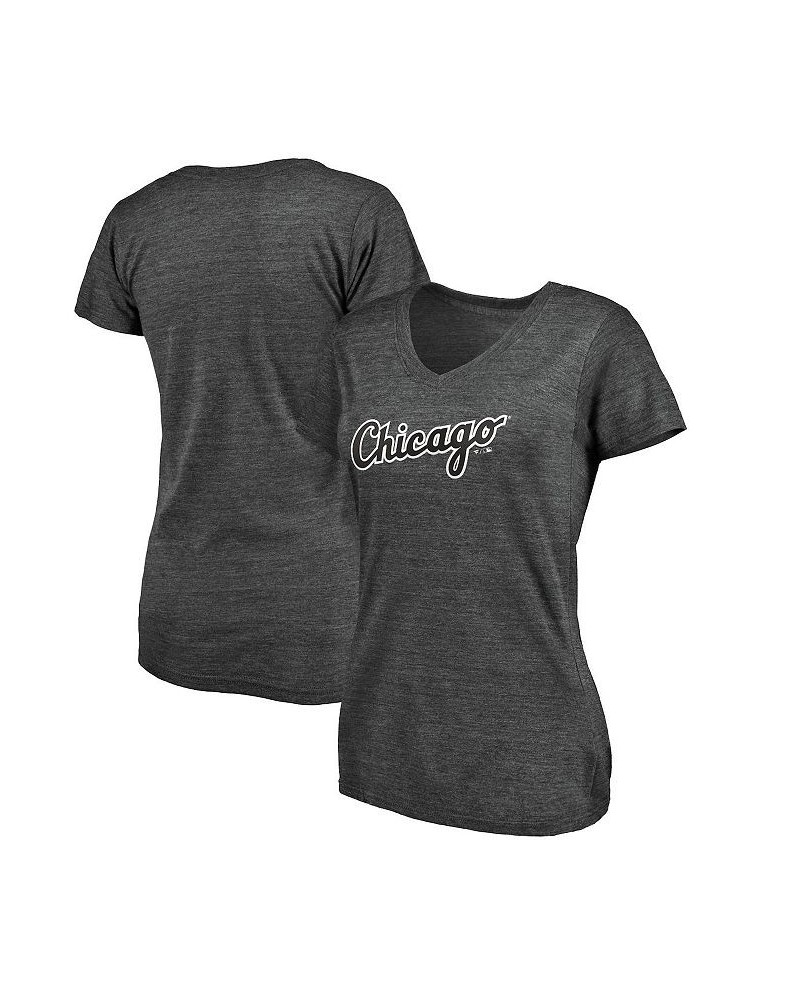 Women's Heather Charcoal Chicago White Sox Wordmark Tri-Blend V-Neck T-shirt Heathered Charcoal $22.05 Tops