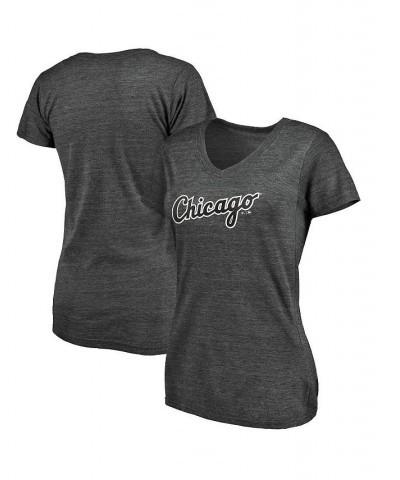 Women's Heather Charcoal Chicago White Sox Wordmark Tri-Blend V-Neck T-shirt Heathered Charcoal $22.05 Tops