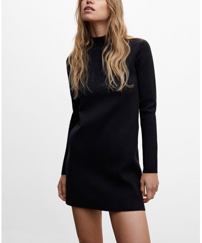 Women's Knitted Perkins Neck Dress Black $43.99 Dresses