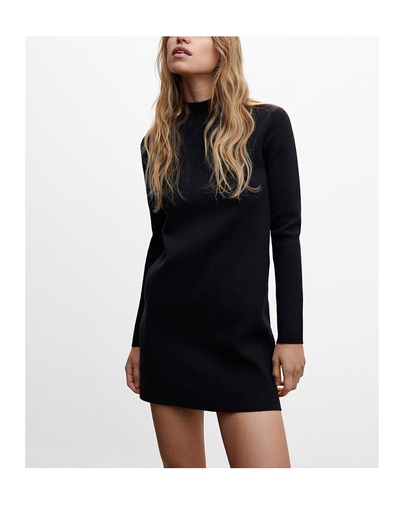 Women's Knitted Perkins Neck Dress Black $43.99 Dresses