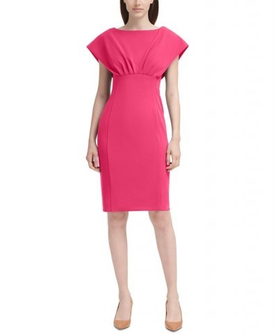 Women's Boat-Neck Scuba Crepe Sheath Dress Pink $50.99 Dresses