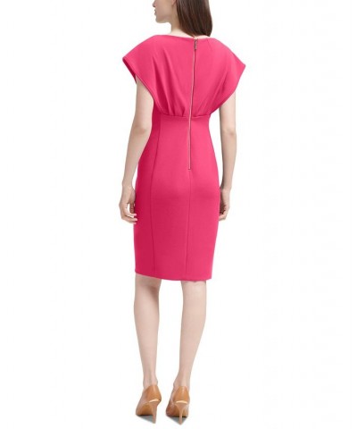 Women's Boat-Neck Scuba Crepe Sheath Dress Pink $50.99 Dresses