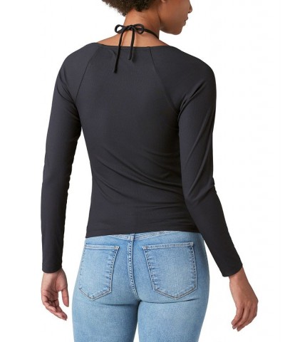 Women's Ribbed Keyhole-Cutout Long-Sleeve Top Black $30.58 Tops