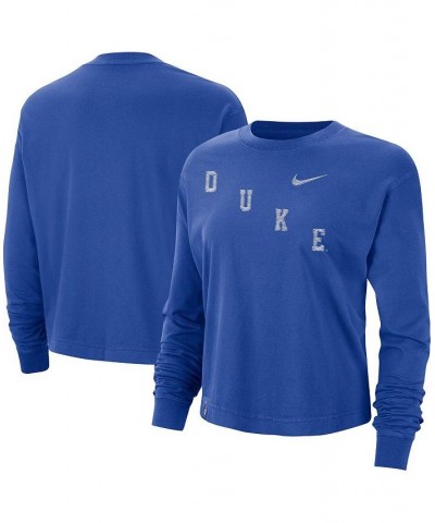 Women's Royal Duke Blue Devils Boxy Varsity Long Sleeve T-shirt Royal $25.19 Tops