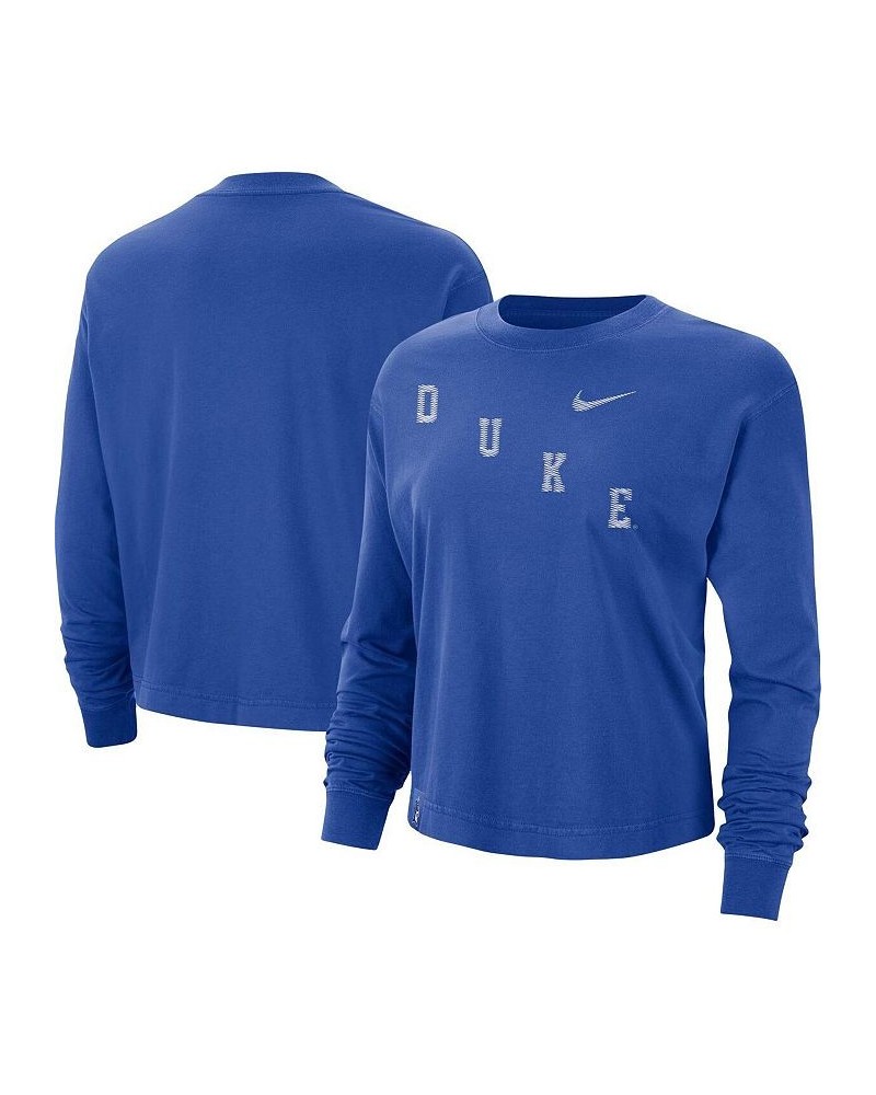 Women's Royal Duke Blue Devils Boxy Varsity Long Sleeve T-shirt Royal $25.19 Tops