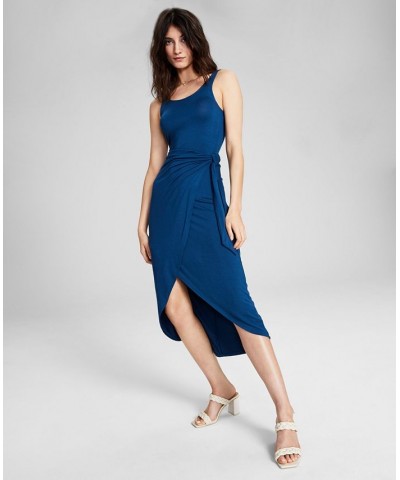 Women's Knit Side-Tie Tulip Midi Dress Navy $14.84 Dresses