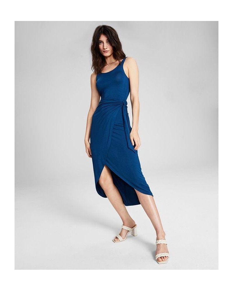 Women's Knit Side-Tie Tulip Midi Dress Navy $14.84 Dresses