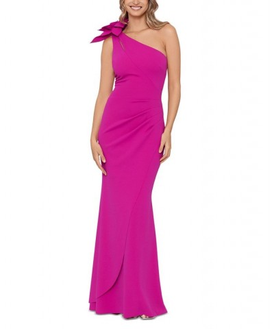 Petite Flower-Trimmed One-Shoulder Scuba Crepe Gown Fuschia $85.47 Dresses