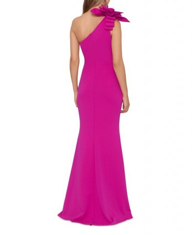 Petite Flower-Trimmed One-Shoulder Scuba Crepe Gown Fuschia $85.47 Dresses