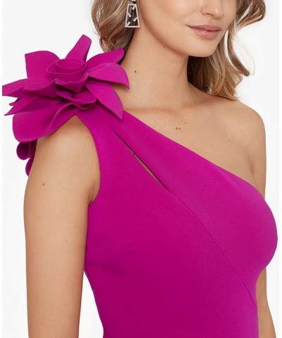 Petite Flower-Trimmed One-Shoulder Scuba Crepe Gown Fuschia $85.47 Dresses