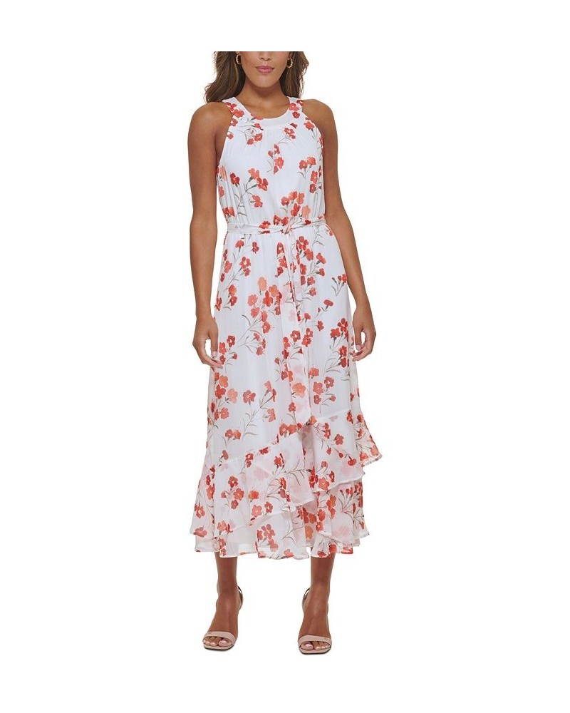 Women's Printed Chiffon Halter Maxi Dress Fire Multi $61.09 Dresses