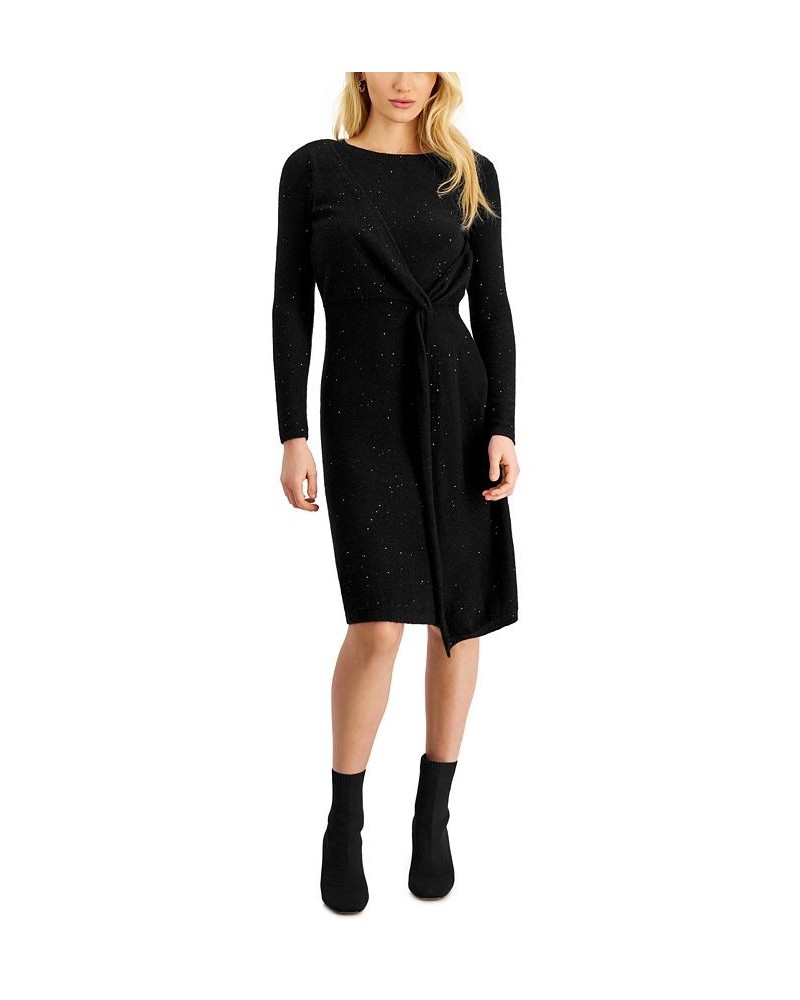 Women's Side Twist Sweater Dress Black $138.38 Dresses