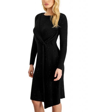 Women's Side Twist Sweater Dress Black $138.38 Dresses