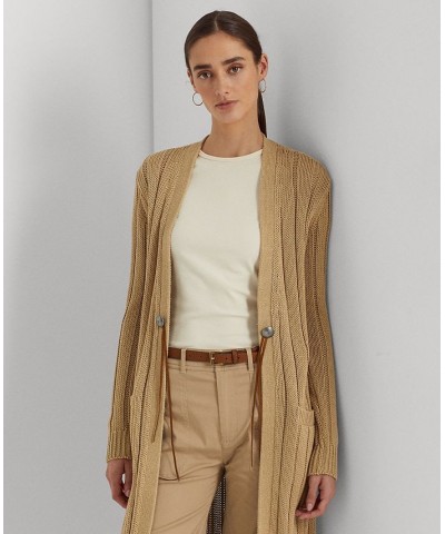 Women's Cotton-Linen Cardigan Tan/Beige $46.99 Sweaters