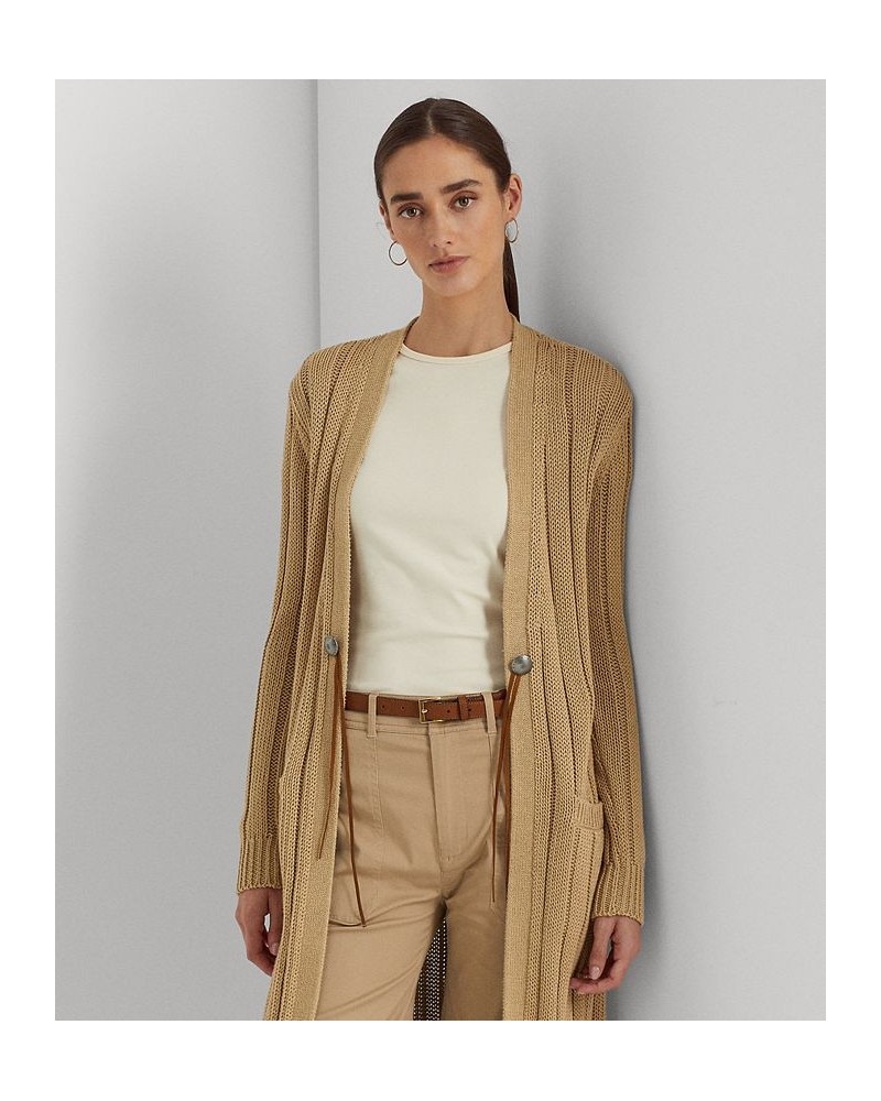 Women's Cotton-Linen Cardigan Tan/Beige $46.99 Sweaters