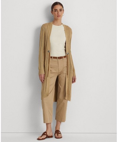 Women's Cotton-Linen Cardigan Tan/Beige $46.99 Sweaters