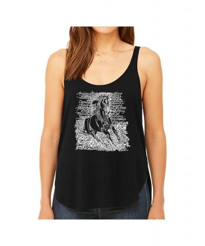 Women's Premium Word Art Flowy Tank Top- Popular Horse Breeds Black $17.50 Tops