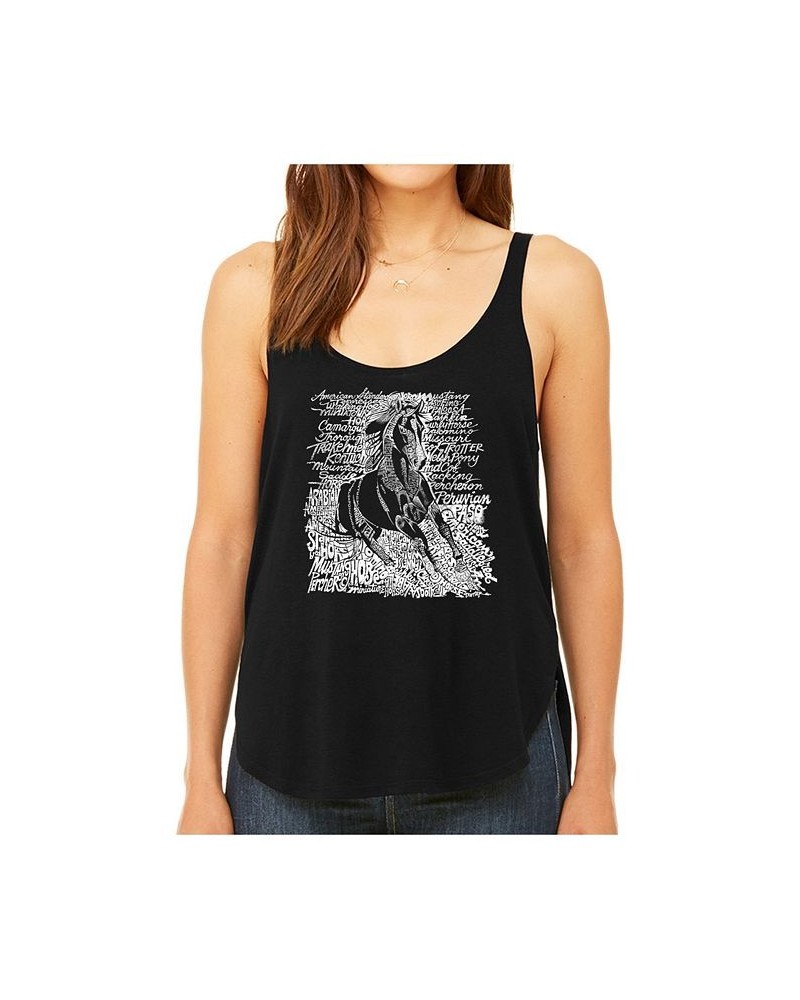 Women's Premium Word Art Flowy Tank Top- Popular Horse Breeds Black $17.50 Tops