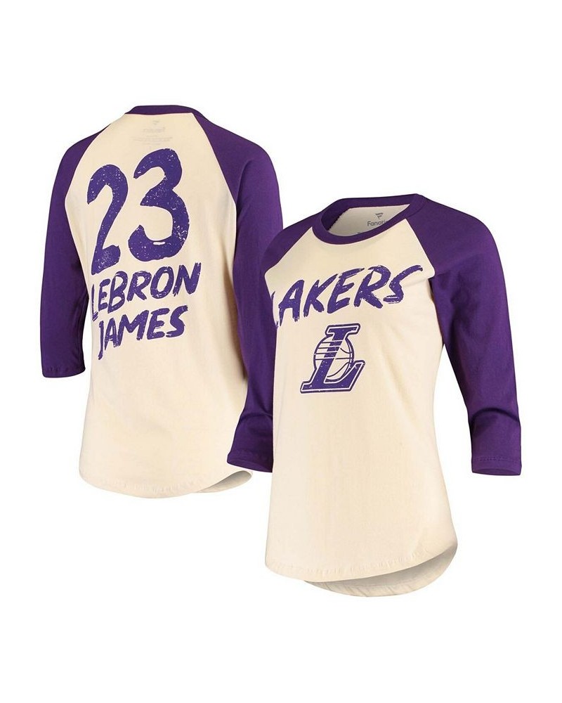 Women's LeBron James Cream Los Angeles Lakers Raglan 3/4-Sleeve T-shirt Cream $30.59 Tops