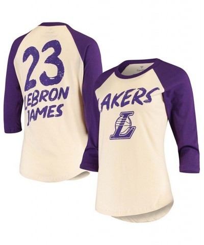 Women's LeBron James Cream Los Angeles Lakers Raglan 3/4-Sleeve T-shirt Cream $30.59 Tops