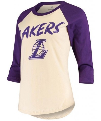 Women's LeBron James Cream Los Angeles Lakers Raglan 3/4-Sleeve T-shirt Cream $30.59 Tops