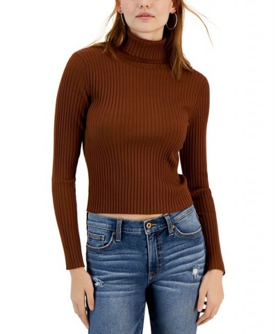 Juniors' Ribbed Turtleneck Sweater Brown $16.49 Sweaters