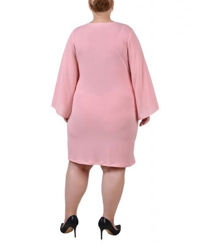 Plus Size Long Sleeve Surplice with Cold Shoulder Studded Chiffon Sleeve Dress Mellow Rose $18.10 Dresses