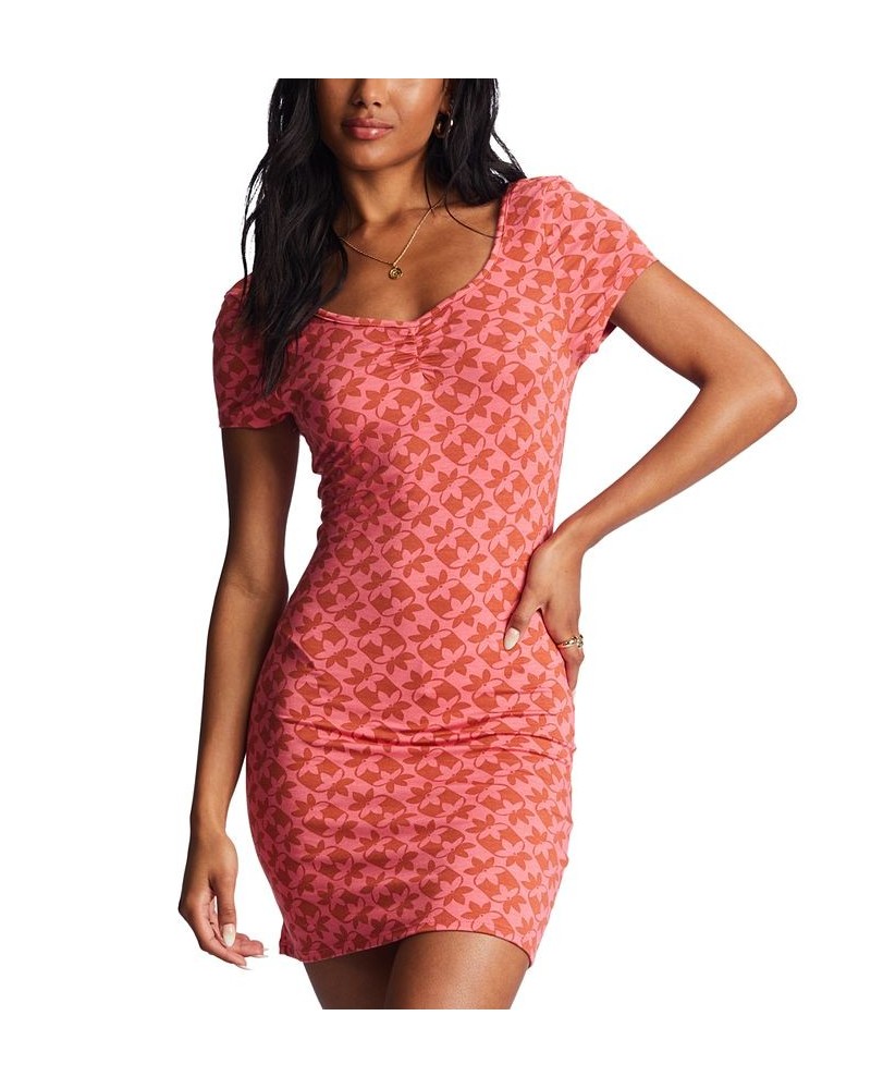 Juniors' Girl In The Sun Printed Bodycon Dress Coral Crush $29.98 Dresses