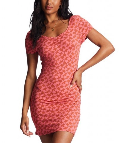 Juniors' Girl In The Sun Printed Bodycon Dress Coral Crush $29.98 Dresses