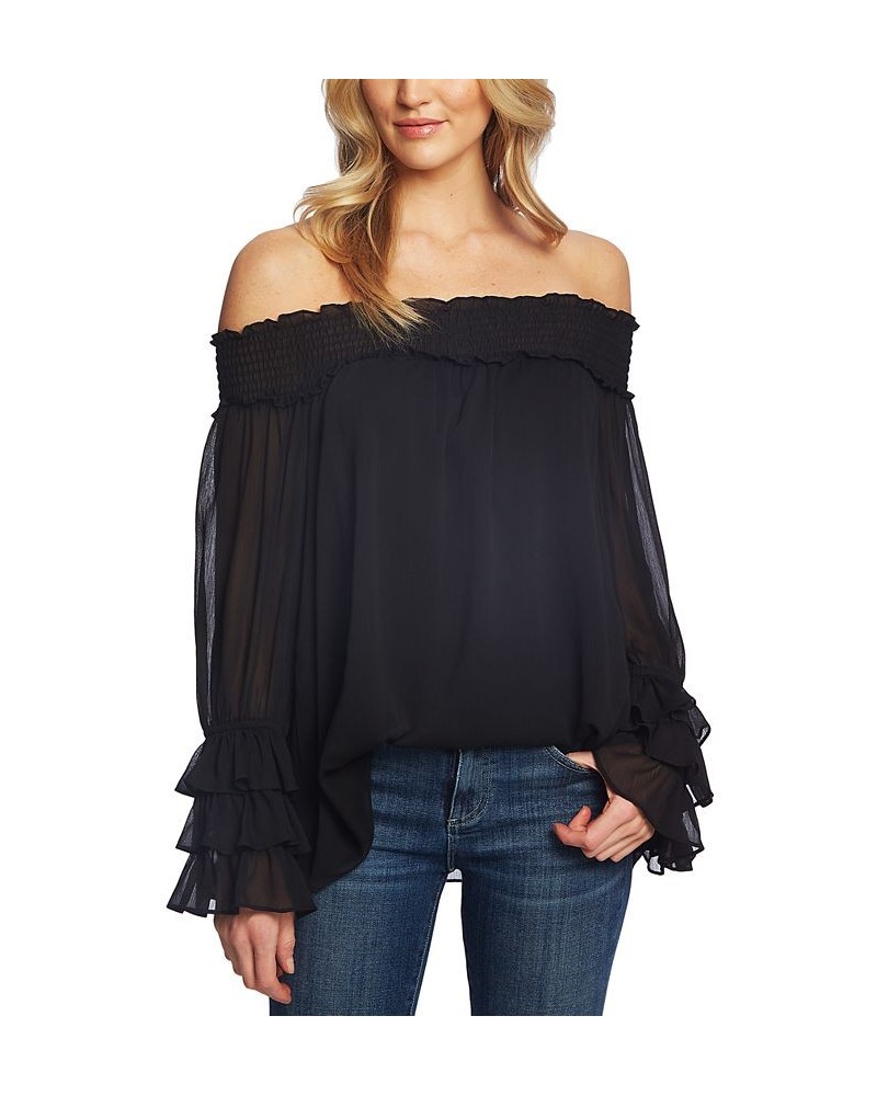 Smocked Off-The-Shoulder Top Rich Black $32.73 Tops