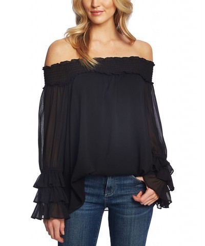 Smocked Off-The-Shoulder Top Rich Black $32.73 Tops