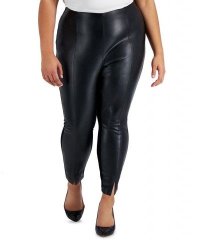 Plus Size Pleather-Front Leggings Deep Black $19.11 Pants