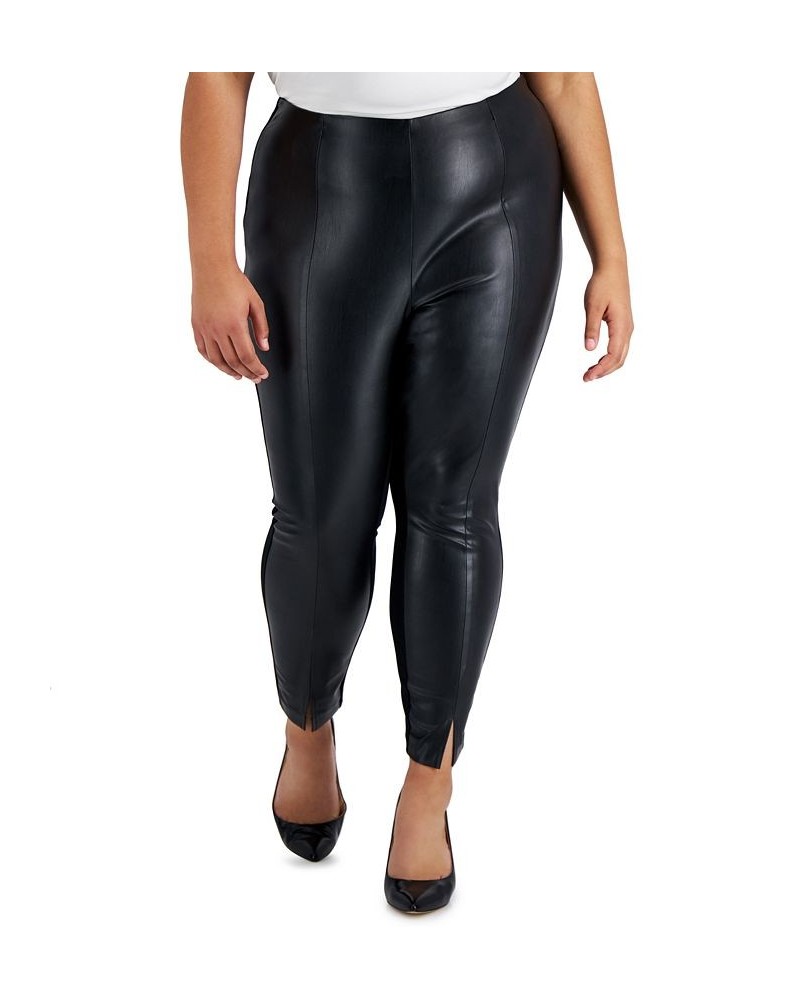 Plus Size Pleather-Front Leggings Deep Black $19.11 Pants