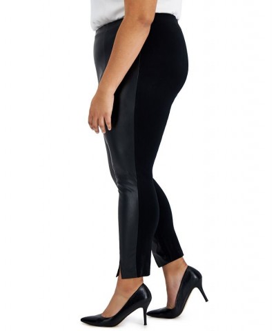 Plus Size Pleather-Front Leggings Deep Black $19.11 Pants